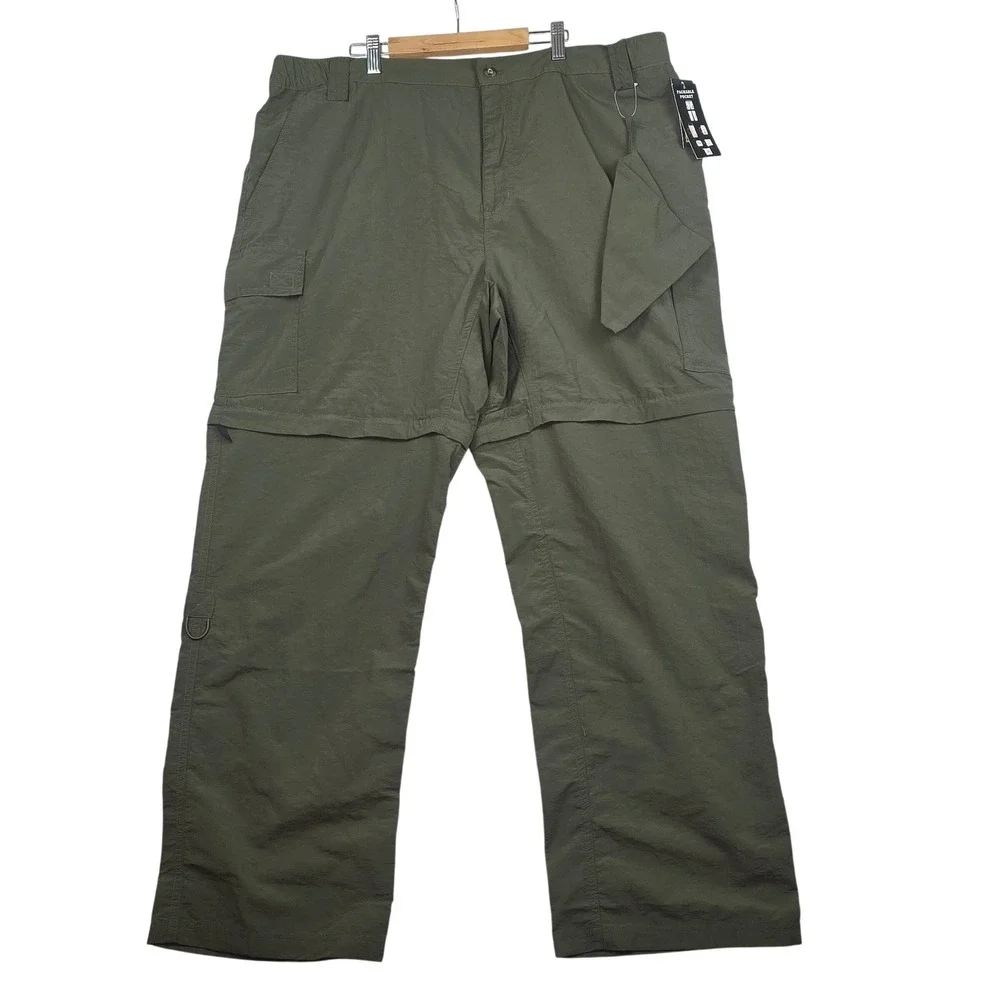 Mens Olive Green Convertible Zip Off Cargo Hiking Pants Packable Pocket NEW